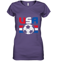 Distressed Red, White and Blue Soccer Flag Shirts of the USA Women's V-Neck T-Shirt Women's V-Neck T-Shirt - belovedtshirt
