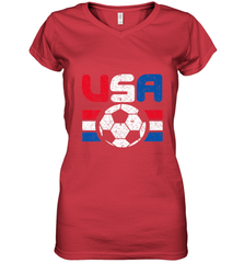 Distressed Red, White and Blue Soccer Flag Shirts of the USA Women's V-Neck T-Shirt Women's V-Neck T-Shirt - belovedtshirt