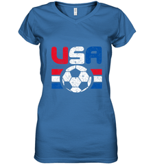 Distressed Red, White and Blue Soccer Flag Shirts of the USA Women's V-Neck T-Shirt Women's V-Neck T-Shirt - belovedtshirt