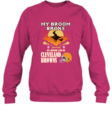 Broom Broke So I Became A Fan of Cleveland Browns  Halloween Costume Crewneck Sweatshirt Crewneck Sweatshirt - belovedtshirt