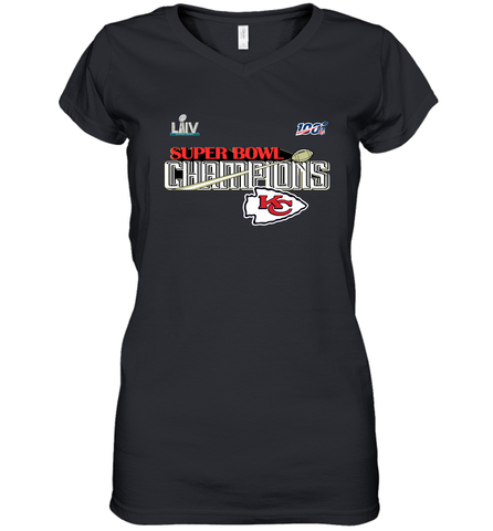 Youth Kansas City Chiefs NFL Pro Line by Fanatics Super Bowl LIV Champions Trophy Women's V-Neck T-Shirt Women's V-Neck T-Shirt / Black / S Women's V-Neck T-Shirt - belovedtshirt