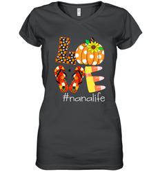 Funny Love Nanalife Pumpkin Flip Flops Nana Life Halloween Women's V-Neck T-Shirt