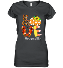 Funny Love Nanalife Pumpkin Flip Flops Nana Life Halloween Women's V-Neck T-Shirt Women's V-Neck T-Shirt - belovedtshirt
