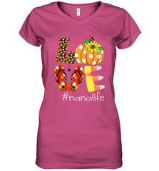 Funny Love Nanalife Pumpkin Flip Flops Nana Life Halloween Women's V-Neck T-Shirt Women's V-Neck T-Shirt - belovedtshirt