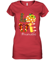 Funny Love Nanalife Pumpkin Flip Flops Nana Life Halloween Women's V-Neck T-Shirt Women's V-Neck T-Shirt - belovedtshirt