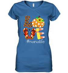 Funny Love Nanalife Pumpkin Flip Flops Nana Life Halloween Women's V-Neck T-Shirt Women's V-Neck T-Shirt - belovedtshirt