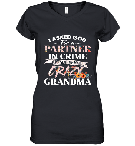 Crazy Grandma design Women's V-Neck T-Shirt Women's V-Neck T-Shirt / Black / S Women's V-Neck T-Shirt - belovedtshirt