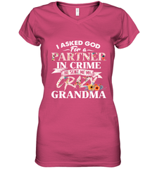 Crazy Grandma design Women's V-Neck T-Shirt Women's V-Neck T-Shirt - belovedtshirt