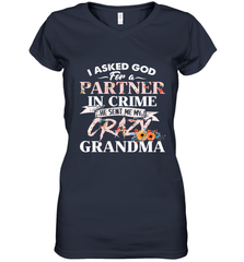 Crazy Grandma design Women's V-Neck T-Shirt Women's V-Neck T-Shirt - belovedtshirt