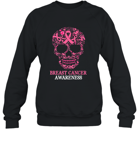 Tattoo Skull Halloween Breast Cancer Awareness Crewneck Sweatshirt Crewneck Sweatshirt / Black / S Crewneck Sweatshirt - belovedtshirt
