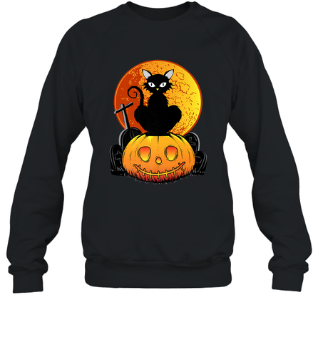 Happy Halloween Spooky Pumpkins Black Cat For Women Crewneck Sweatshirt Crewneck Sweatshirt / Black / S Crewneck Sweatshirt - belovedtshirt