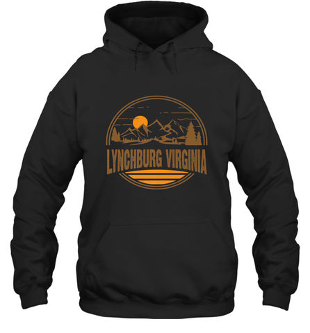 Vintage Lynchburg, Virginia Mountain Hiking Souvenir Print Hooded Sweatshirt Hooded Sweatshirt / Black / S Hooded Sweatshirt - belovedtshirt