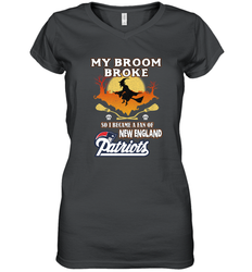 Broom Broke So I Became A Fan of New England Patriots  NFL Halloween Costume Women's V-Neck T-Shirt