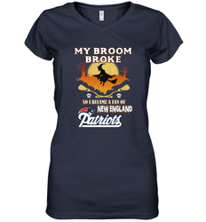Broom Broke So I Became A Fan of New England Patriots  NFL Halloween Costume Women's V-Neck T-Shirt