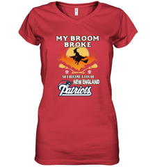 Broom Broke So I Became A Fan of New England Patriots  NFL Halloween Costume Women's V-Neck T-Shirt Women's V-Neck T-Shirt - belovedtshirt