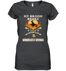 Broom Broke So I Became A Fan of Minnesota Viking NFL Halloween Costume Women's V-Neck T-Shirt