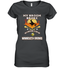 Broom Broke So I Became A Fan of Minnesota Viking NFL Halloween Costume Women's V-Neck T-Shirt Women's V-Neck T-Shirt - belovedtshirt