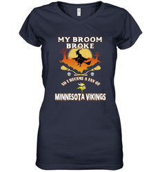 Broom Broke So I Became A Fan of Minnesota Viking NFL Halloween Costume Women's V-Neck T-Shirt