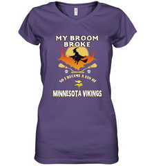 Broom Broke So I Became A Fan of Minnesota Viking NFL Halloween Costume Women's V-Neck T-Shirt Women's V-Neck T-Shirt - belovedtshirt