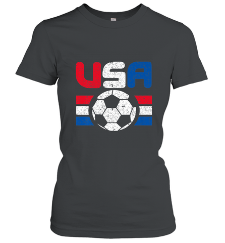Distressed Red, White and Blue Soccer Flag Shirts of the USA Women's T-Shirt Women's T-Shirt / Black / S Women's T-Shirt - belovedtshirt