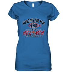 Sundays Are For Jesus and Atlanta Funny Christian Football Women's V-Neck T-Shirt Women's V-Neck T-Shirt - belovedtshirt