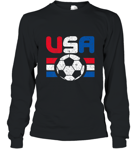 Distressed Red, White and Blue Soccer Flag Shirts of the USA Long Sleeve T-Shirt Long Sleeve T-Shirt / Black / S Long Sleeve T-Shirt - belovedtshirt