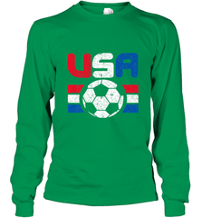 Distressed Red, White and Blue Soccer Flag Shirts of the USA Long Sleeve T-Shirt Long Sleeve T-Shirt - belovedtshirt
