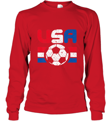 Distressed Red, White and Blue Soccer Flag Shirts of the USA Long Sleeve T-Shirt Long Sleeve T-Shirt - belovedtshirt