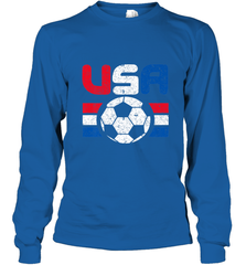 Distressed Red, White and Blue Soccer Flag Shirts of the USA Long Sleeve T-Shirt Long Sleeve T-Shirt - belovedtshirt