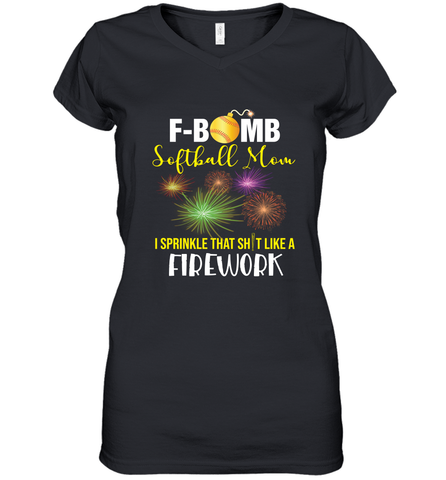 F Bomb Softball Mom Women's V-Neck T-Shirt Women's V-Neck T-Shirt / Black / S Women's V-Neck T-Shirt - belovedtshirt