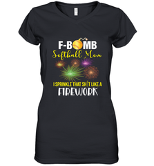 F Bomb Softball Mom Women's V-Neck T-Shirt Women's V-Neck T-Shirt - belovedtshirt