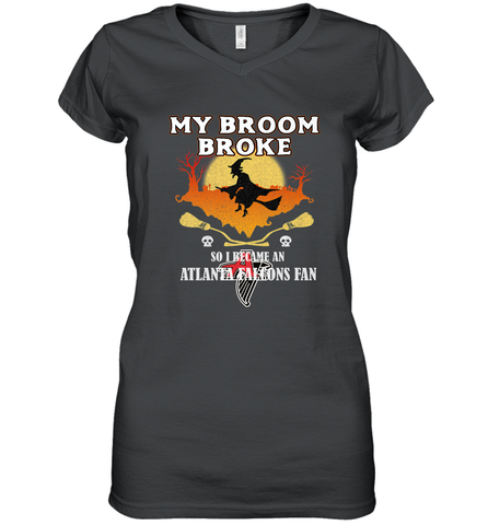 Broom Broke So I Became An Atlanta Falcons Fan  NFL Halloween Costume Women's V-Neck T-Shirt Women's V-Neck T-Shirt / Black / S Women's V-Neck T-Shirt - belovedtshirt