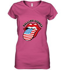 Mens The Rolling Stones USA Tongue Women's V-Neck T-Shirt Women's V-Neck T-Shirt - belovedtshirt