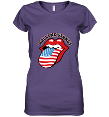 Mens The Rolling Stones USA Tongue Women's V-Neck T-Shirt Women's V-Neck T-Shirt - belovedtshirt
