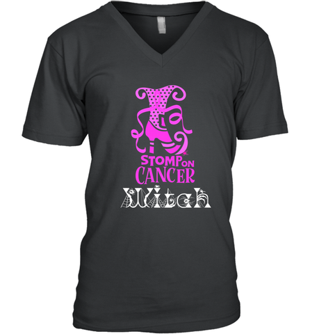 Stomp On Cancer Witch High Heel Breast Cancer Halloween Men's V-Neck Men's V-Neck / Black / S Men's V-Neck - belovedtshirt