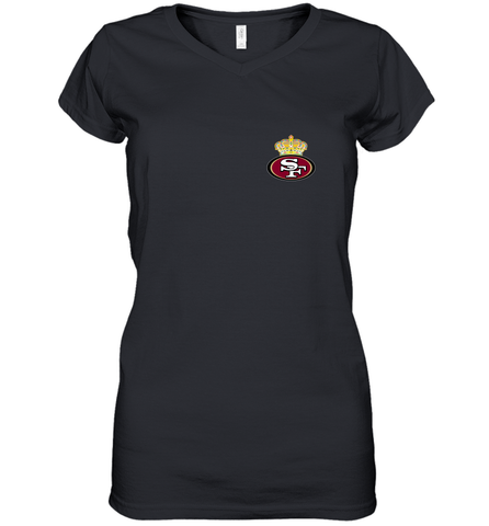 NFL San Francisco 49ers Logo Champion Crorwn Women's V-Neck T-Shirt Women's V-Neck T-Shirt / Black / S Women's V-Neck T-Shirt - belovedtshirt