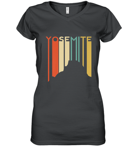 Yosemite National Park Retro Half Dome El Capitan Cali Women's V-Neck T-Shirt Women's V-Neck T-Shirt / Black / S Women's V-Neck T-Shirt - belovedtshirt
