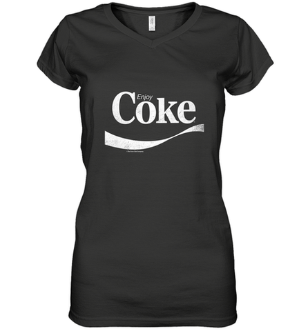 Coca Cola Vintage Enjoy Coke White Logo Women's V-Neck T-Shirt Women's V-Neck T-Shirt / Black / S Women's V-Neck T-Shirt - belovedtshirt