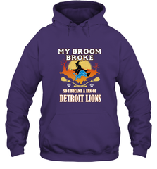 Broom Broke So I Became A Fan of Detroit Lions  NFL Halloween Costume Hooded Sweatshirt Hooded Sweatshirt - belovedtshirt