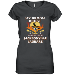 Broom Broke So I Became A Fan of Jacksonville Jaguars NFL Halloween Costume Women's V-Neck T-Shirt