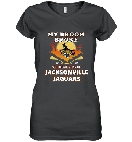 Broom Broke So I Became A Fan of Jacksonville Jaguars NFL Halloween Costume Women's V-Neck T-Shirt Women's V-Neck T-Shirt / Black / S Women's V-Neck T-Shirt - belovedtshirt