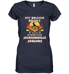 Broom Broke So I Became A Fan of Jacksonville Jaguars NFL Halloween Costume Women's V-Neck T-Shirt
