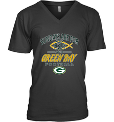 Sundays Are For Jesus and Green Bay Funny Christian Football 1 Men's V-Neck Men's V-Neck - belovedtshirt