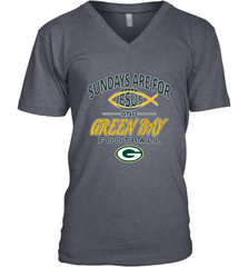 Sundays Are For Jesus and Green Bay Funny Christian Football 1 Men's V-Neck Men's V-Neck - belovedtshirt