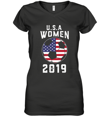 USA United States Women 2019 Soccer US Futbol Women's V-Neck T-Shirt Women's V-Neck T-Shirt / Black / S Women's V-Neck T-Shirt - belovedtshirt