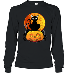 Happy Halloween Spooky Pumpkins Black Cat For Women Long Sleeve T-Shirt