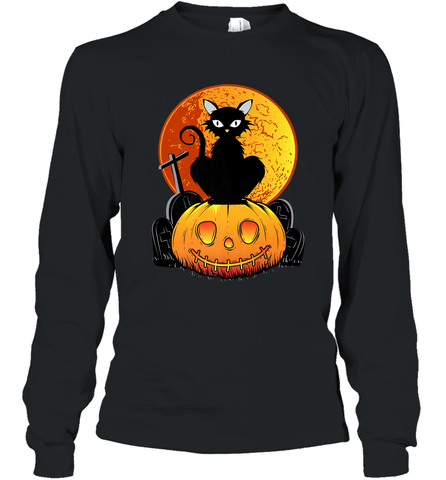 Happy Halloween Spooky Pumpkins Black Cat For Women Long Sleeve T-Shirt Long Sleeve T-Shirt / Black / S Long Sleeve T-Shirt - belovedtshirt