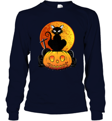 Happy Halloween Spooky Pumpkins Black Cat For Women Long Sleeve T-Shirt