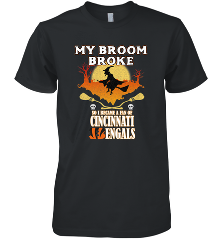 Broom Broke So I Became A fan of Cincinnati Bengals Halloween Costume Men's Premium T-Shirt Men's Premium T-Shirt / Black / XS Men's Premium T-Shirt - belovedtshirt