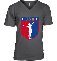 Distressed USA Red, White and Blue Soccer US Shield Flag Men's V-Neck Men's V-Neck - belovedtshirt